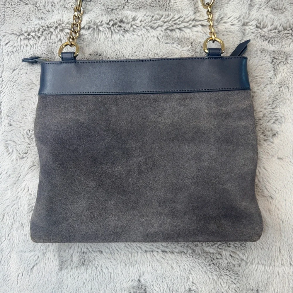 Spartina 449 ‎ Navy Gray Leather Suede Crossbody Bag Gold Hardware